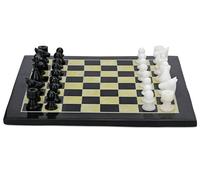 Tavolo Da Scacchi In Marmo Nero 15" Con Incastro E Pezzi Di Marmo