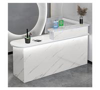 Tavolo da scrivania moderno con luci a LED e armadietto, elegante scrivania agli ioni per ufficio, salone di bellezza, spa e atrio, design versatile e contemporaneo
