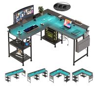 Tavolo da scrivania per computer a forma di L con presa per ripiano Tavolo da ufficio da gioco USB LED RGB Grigio/Nero