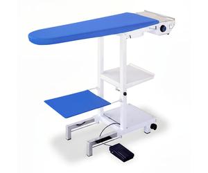 Tavolo da stiro professionale con piano aspirante e riscaldato elettricamente COMELUX -A Dimensioni da chiuso 139 x 47 x 44 cm ASPIRATORE TAPPETINO E APPOGGIAFERRO cromo