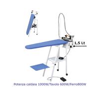 Tavolo da stiro professionale Salvaspazio FUTURA C, con Caldaia da 2,5 Lt con piano aspirante e riscaldato elettricamente Dimensioni 136 x42xh 62 cm -1000 Watt pieghevole inox lucido