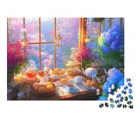Tavolo da Tè del Pomeriggio Puzzle 1000 Pezzi Carta per Adulti Finestra Giardino da Sogno Relax Puzzle per Famiglia 70x50cm/1000pcs