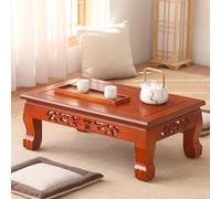 Tavolo da tè giapponese al pavimento, tavolino da caffè in tatami, tavoli da studio rettangolari multifunzionali in legno, legno massiccio intagliato a mano (arancione, 27,6 x 17,7 x 11,8 pollici)