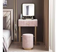 Tavolo da toeletta bianco con cassetti, scrivania in legno con sgabello imbottito, piccolo tavolo da toeletta per donne e ragazze, stile principessa, rosa, 40 cm