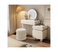 Tavolo da toeletta con grande cassetto e ripiani regolabili, scrivania per trucco con cassetti e scomparti aperti, finitura bianca, include sgabello da 60 cm, perfetto per gli amanti della bellezza e
