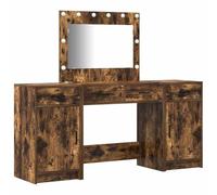 Tavolo da toeletta con illuminazione a specchio in legno marrone, set da 3 pezzi con cassetti e vano portaoggetti, luce a LED per camera da letto e cameretta delle ragazze, tavolo da trucco con