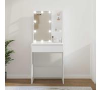 Tavolo da toeletta con LED bianco, 60 x 40 x 140 cm, in legno con cassetto, ripiano e specchio USB, per camera da letto, soggiorno, ufficio, con spazio e supporto da parete stabile