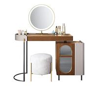 Tavolo da toeletta con luminosità regolabile a LED, luci tattili, specchio, sgabello, cassetti e armadietto, tavolo da trucco per cosmetici, cassettiera, mobili per camera da letto A