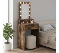 Tavolo da toeletta con memoria e illuminazione a LED a specchio, marrone, 50 x 41 x 140 cm, in legno con cassetto, porta USB, per camera da letto e organizer per lo styling di bellezza