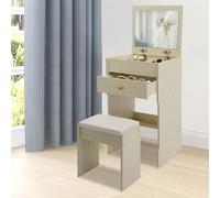 Tavolo da toeletta con specchio, 40 x 37,5 x 72 cm, con cassetti e sgabello, piccolo set da toeletta per trucco Vanity, tavolo cosmetico per camera da letto, fino a 90 kg (legno di quercia bianca)