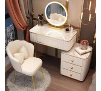 Tavolo da toeletta con specchio e luce a LED - Tavolo da toeletta con cassetto portaoggetti e sgabello - Piccolo set da toeletta con tre modalità di illuminazione per camera da letto