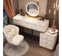 Tavolo da toeletta con specchio e luce a LED - Tavolo da toeletta con cassetto portaoggetti e sgabello - Piccolo set da toeletta con tre modalità di illuminazione per camera da letto