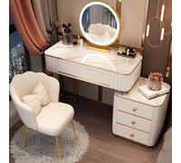 Tavolo da toeletta con specchio e luce a LED - Tavolo da toeletta con cassetto portaoggetti e sgabello - Piccolo set da toeletta con tre modalità di illuminazione per camera da letto