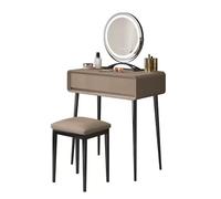 Tavolo da toeletta con Specchio Girevole a 360°, Sgabello, scrivania per Camera da Letto, Rivestimento in Microfibra e Pelle, Gambe in Acciaio al Carbonio (Marrone 60 cm/23,6 Pollici)