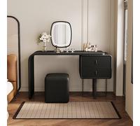 Tavolo da toeletta con specchio LED e 3 colori chiari, scrivania per trucco con 2 cassetti, sgabello imbottito, per camera da letto di donne e ragazze, grande toeletta nera (100 x 48 x 73 cm)