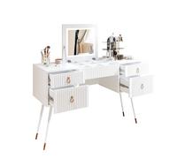 Tavolo da toeletta con specchio luminoso, luminosità regolabile, gambe in metallo dorato, con quattro cassetti, tavolo da trucco con specchio pieghevole, scomparti sotto lo specchio, design moderno