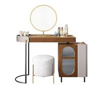 Tavolo da toeletta con specchio, sgabello, cassetti e armadietto, tavolo da trucco, cosmetici, cassettiera, camera da letto, bagno, B