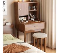 Tavolo da toeletta in legno massello con specchio, piccola scrivania da toeletta con cassetti portaoggetti, tavolo da trucco con ripiano portaoggetti, per camere da letto di piccole dimensioni
