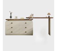 Tavolo da toeletta Mid-Century, in legno massello color crema e noce, moderna console portaoggetti con beauty case per organizzare la camera da letto (bianco latte, 100 x 60 cm)