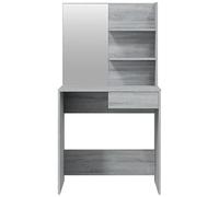 Tavolo da Toeletta Moderno, con Luci a LED, Specchio, Cassetto e Ripiani Aperti per lo Spogliatoio della Camera da Letto (Sonoma grigio)