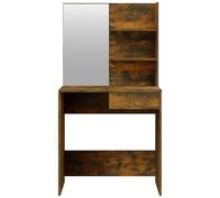 Tavolo da Toeletta Moderno, con Luci a LED, Specchio, Cassetto e Ripiani Aperti per lo Spogliatoio della Camera da Letto (Rovere affumicato)