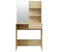 Tavolo da Toeletta Moderno, con Luci a LED, Specchio, Cassetto e Ripiani Aperti per lo Spogliatoio della Camera da Letto (Quercia di Sonoma)