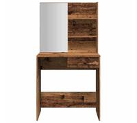 Tavolo da Toeletta Moderno, con Luci a LED, Specchio, Cassetto e Ripiani Aperti per lo Spogliatoio della Camera da Letto (Legno vecchio)