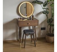 Tavolo da toeletta moderno con luci a LED, specchio e sgabello imbottito, scrivania compatta per camera da letto, elegante mobile cosmetico per donne e ragazze