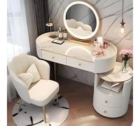Tavolo da toeletta moderno con specchio e sgabello, scrivania in marmo artificiale con luci, 5 cassetti portaoggetti, elegante stazione di trucco per camera da letto, elegante decorazione per la casa.