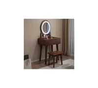 Tavolo da toeletta moderno in legno con luci a LED, 60 cm, in noce, per camera da letto, elegante scrivania per trucco con specchio, perfetto per decorare la casa e organizzare