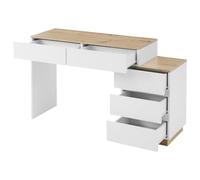 Tavolo da toeletta multifunzione con cinque cassetti, tavolo da toeletta con linee chiare, superficie effetto rovere, tavolo cosmetico per riporre oggetti personali nella camera da letto