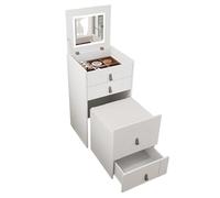 Tavolo da toeletta multifunzione con specchio pieghevole, 3 cassetti, sgabello integrato, design moderno salvaspazio, spazio strutturato chiaro, facile da montare con istruzioni (bianco)