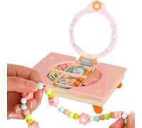 Tavolo da toeletta per bambini - Legno 29,5 cm | Tavolo da toeletta in legno con specchio | Set di trucco pieghevole per ragazze con pettine e cosmetici di Natale casa camera dei bambini