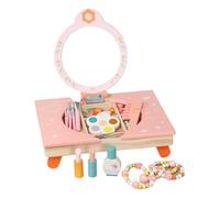 Tavolo da toeletta pieghevole in legno, con specchio, pieghevole, per ragazze, con pettine e cosmetici, per cameretta dei bambini, compleanno, Natale, sala giochi