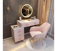 Tavolo da toeletta regolabile per ragazze con specchio, spazioso sgabello per il trucco e piano in marmo di grande capacità, perfetto per l'arredamento della camera dei bambini, A-100 cm x 40 cm x 76