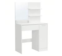 Tavolo da Toeletta, Tavolo da Trucco, Postazione Trucco con Specchio, 2 Ripiani Regolabili dietro l'Anta e 1 Cassetto, Bianco Nuvola, Regalo Natale [LO STILE INCONTRA LA FUNZIONALITÀ]Il design semplic
