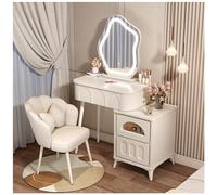 Tavolo da toeletta touch screen con 3 specchi, finitura crema, sedia robusta, 3 cassetti per camera da letto, elegante set da scrivania per il trucco, dimensioni 70 x 40 x 75,5 cm e 60 x 40 x 75,5 cm.