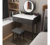 Tavolo da toeletta vintage con specchio illuminato, cassetti in legno massello, piano di lavoro in ardesia, include sgabello imbottito per camera da letto o comò di casa