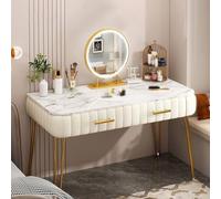 Tavolo da trucco a LED con grande cassetto scorrevole, 3 modalità di illuminazione, tavolo da toeletta per camera da letto con specchio, elegante design beige, 100 cm, elegante decorazione per la casa