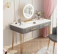 Tavolo da trucco a LED con grande specchio, luminosità regolabile, 2 cassetti, 3 opzioni di colore, elegante tavolo cosmetico perfetto per il trucco, 75 x 80 x 40 cm