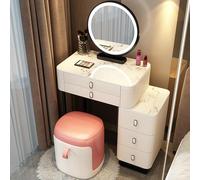 Tavolo da trucco a LED con luminosità regolabile, 5 cassetti e sgabello, tavolo da toeletta compatto con specchio, per camera da letto e studio, perfetto per bellezza e cura