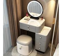 Tavolo da trucco a LED con luminosità regolabile, 5 cassetti e sgabello, tavolo da toeletta compatto con specchio illuminato, per camera da letto e studio