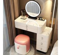Tavolo da trucco a LED con luminosità regolabile, 5 cassetti e sgabello, tavolo da toeletta compatto con specchio per camera da letto e studio, perfetto per bellezza e cura