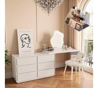 Tavolo da trucco a LED con specchio, 120 cm, con 6 cassetti, design telescopico, elegante set da toeletta con sedia, soluzione elegante per riporre oggetti per camera da letto
