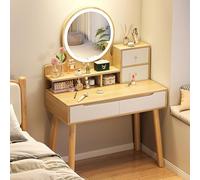 Tavolo da trucco a LED con specchio a luminosità regolabile, 3 opzioni di colore, elegante tavolo da toeletta cosmetico, mobili eleganti, 128,5 x 40 x 80 cm