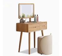 Tavolo da trucco a LED con specchio, in legno massello, con cassetti, finitura naturale, include un piccolo sgabelloPerfetto per la decorazione della camera da letto e soluzioni di archiviazione