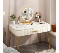 Tavolo da trucco a LED con specchio per camera da letto con ampio cassetto 3 modalità di illuminazione, colore beige, 60 cm, elegante tavolo da toeletta da donna