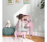 Tavolo da Trucco Bambini 3-6 Anni Sgabello e Specchio 63x40x85.5 cm Rosa DecHome