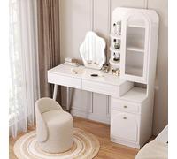 Tavolo da trucco bianco con luci e specchio, scrivania in legno con cassetti, sgabello rotondo, ideale per la decorazione della camera da letto (100 x 40 x 157,5 cm)