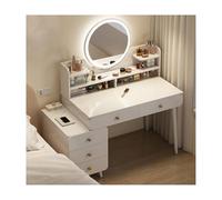 Tavolo da trucco bianco con sgabello, 80 cm, illuminazione regolabile, ideale per camera da letto, spogliatoio, studio cosmetico, elegante stazione di trucco.